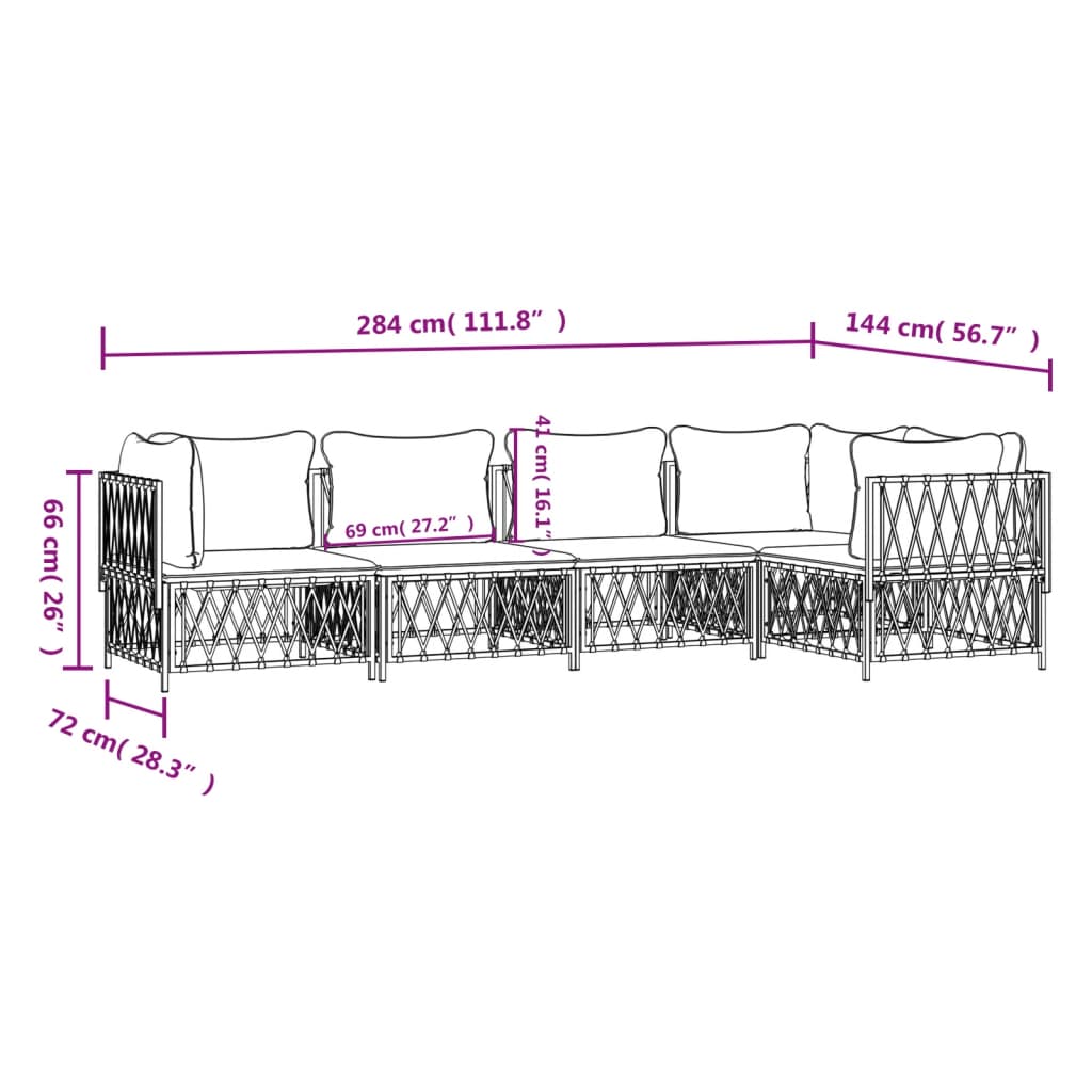 Set Salotto da Giardino 5 pz con Cuscini in Acciaio Bianco - homemem39