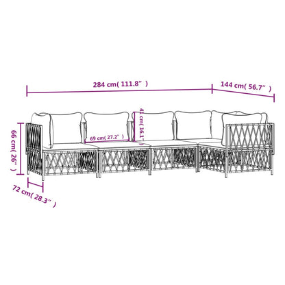 Set Salotto da Giardino 5 pz con Cuscini in Acciaio Bianco - homemem39