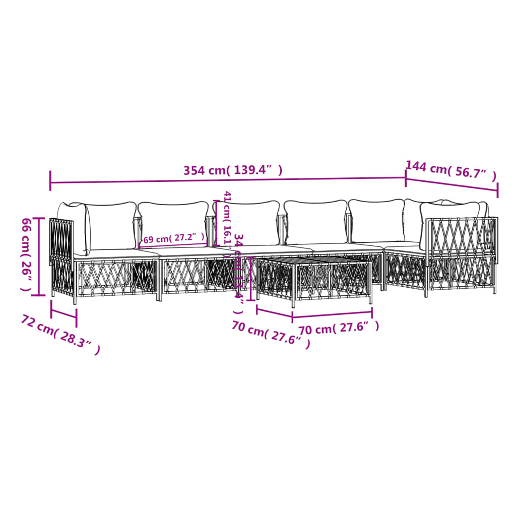 Set Divani da Giardino 7 pz con Cuscini in Acciaio Bianco - homemem39