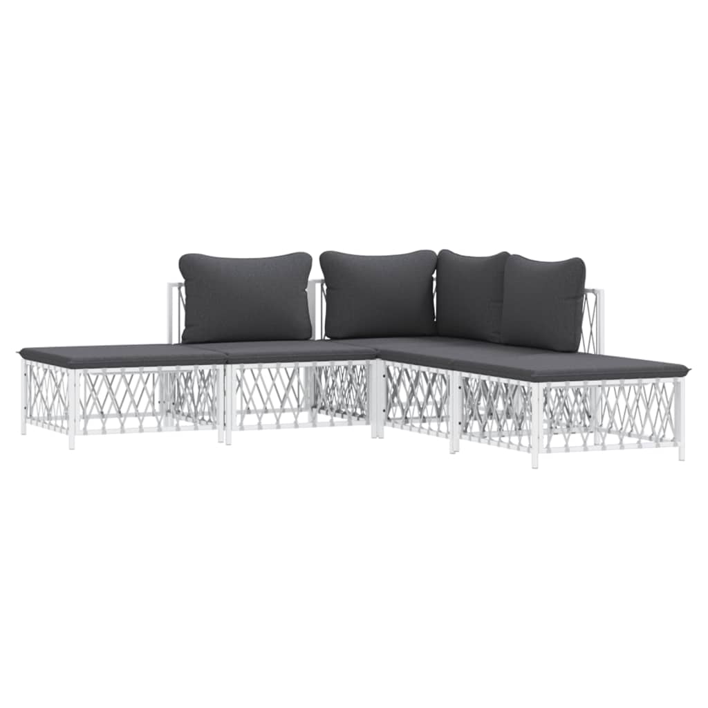 Set Salotto da Giardino 5 pz con Cuscini in Acciaio Bianco - homemem39