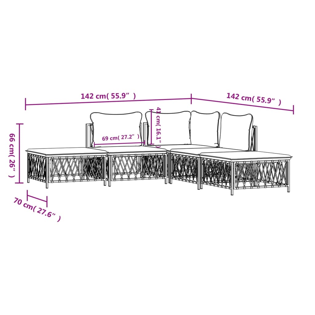 Set Salotto da Giardino 5 pz con Cuscini in Acciaio Bianco - homemem39