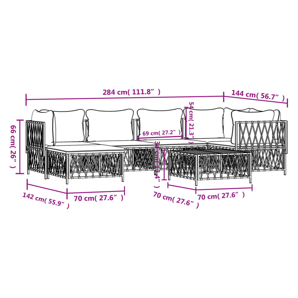 Set Salotto da Giardino 7 pz con Cuscini Antracite in Acciaio - homemem39