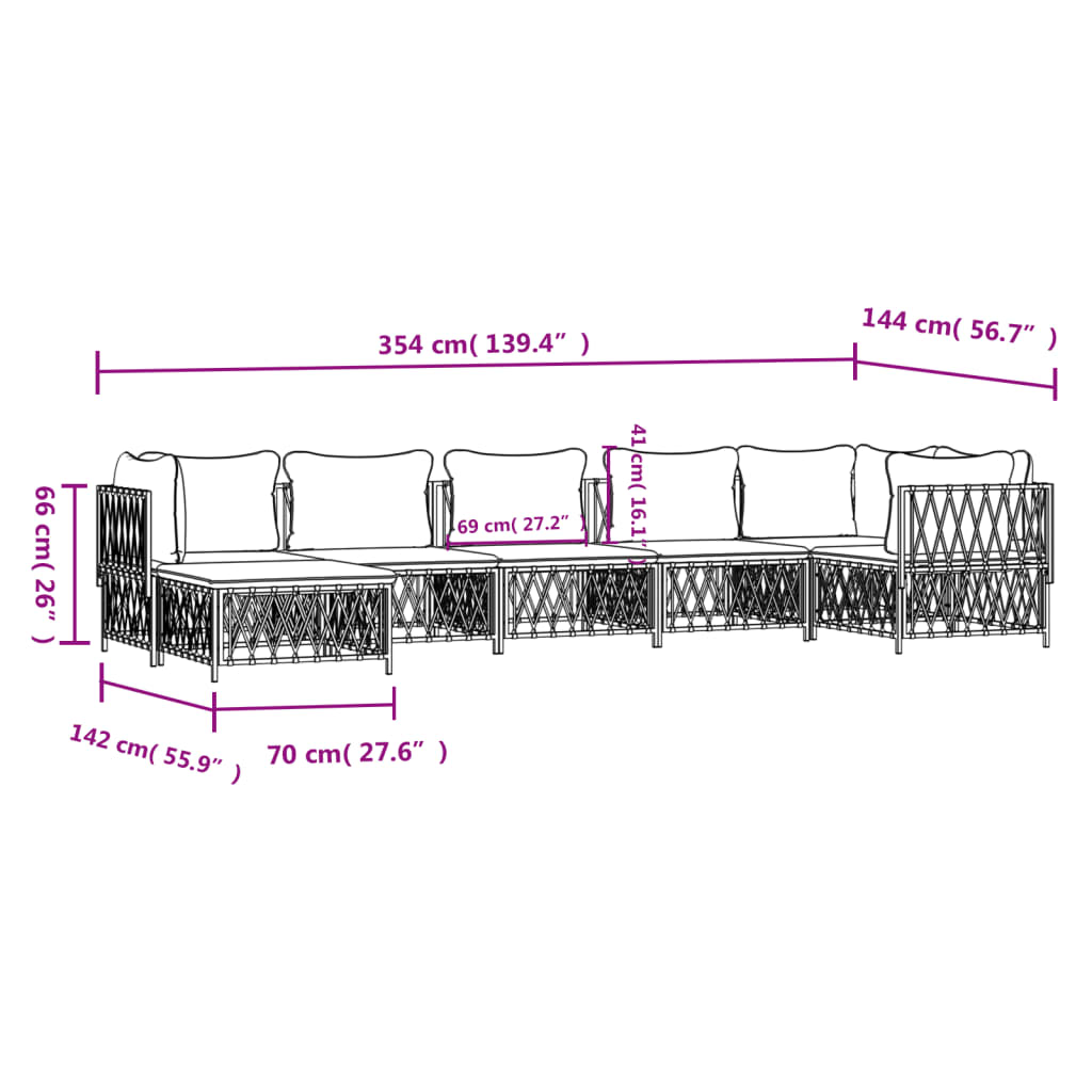 Set Salotto da Giardino 7 pz con Cuscini in Acciaio Bianco - homemem39