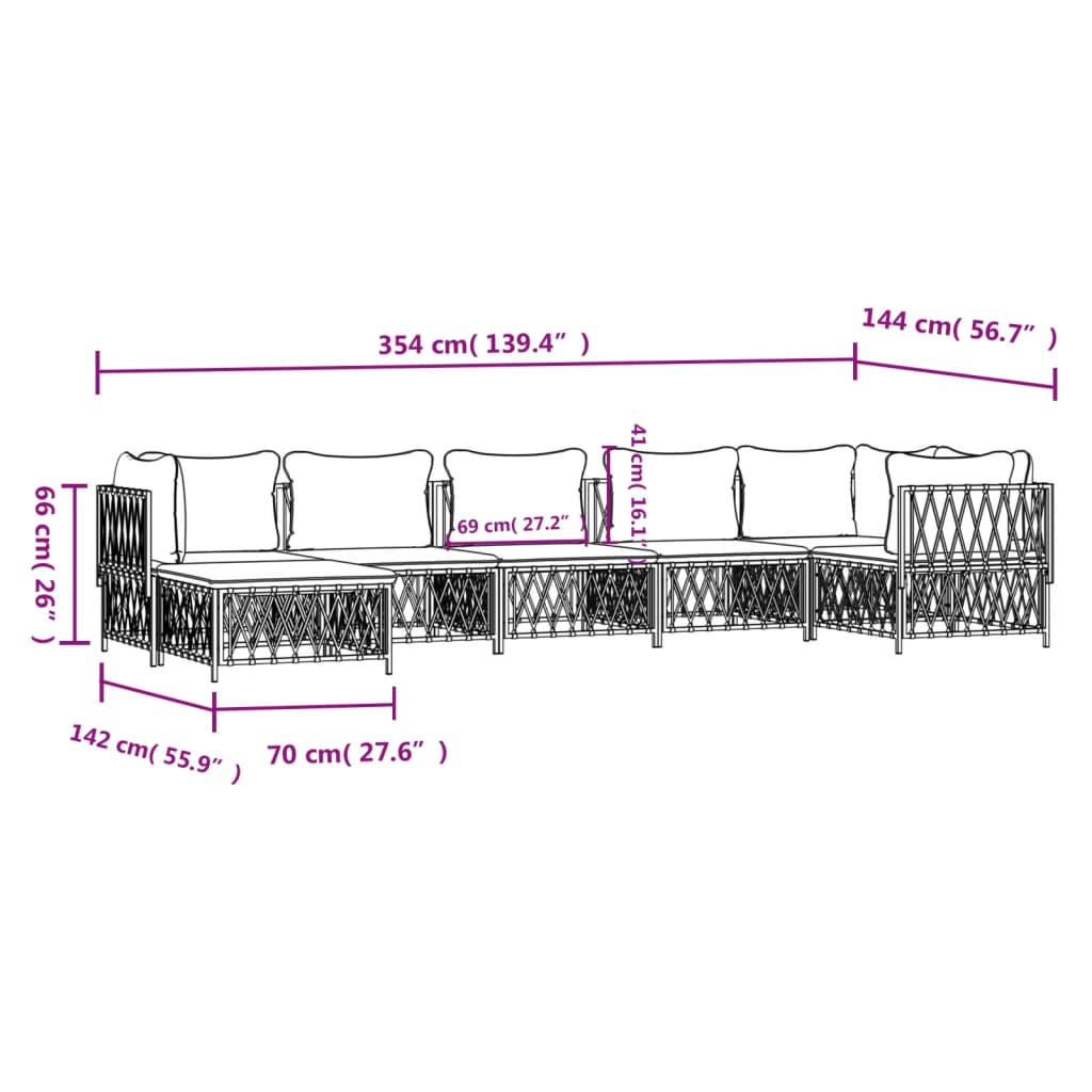 Set Salotto da Giardino 7 pz con Cuscini Antracite in Acciaio - homemem39