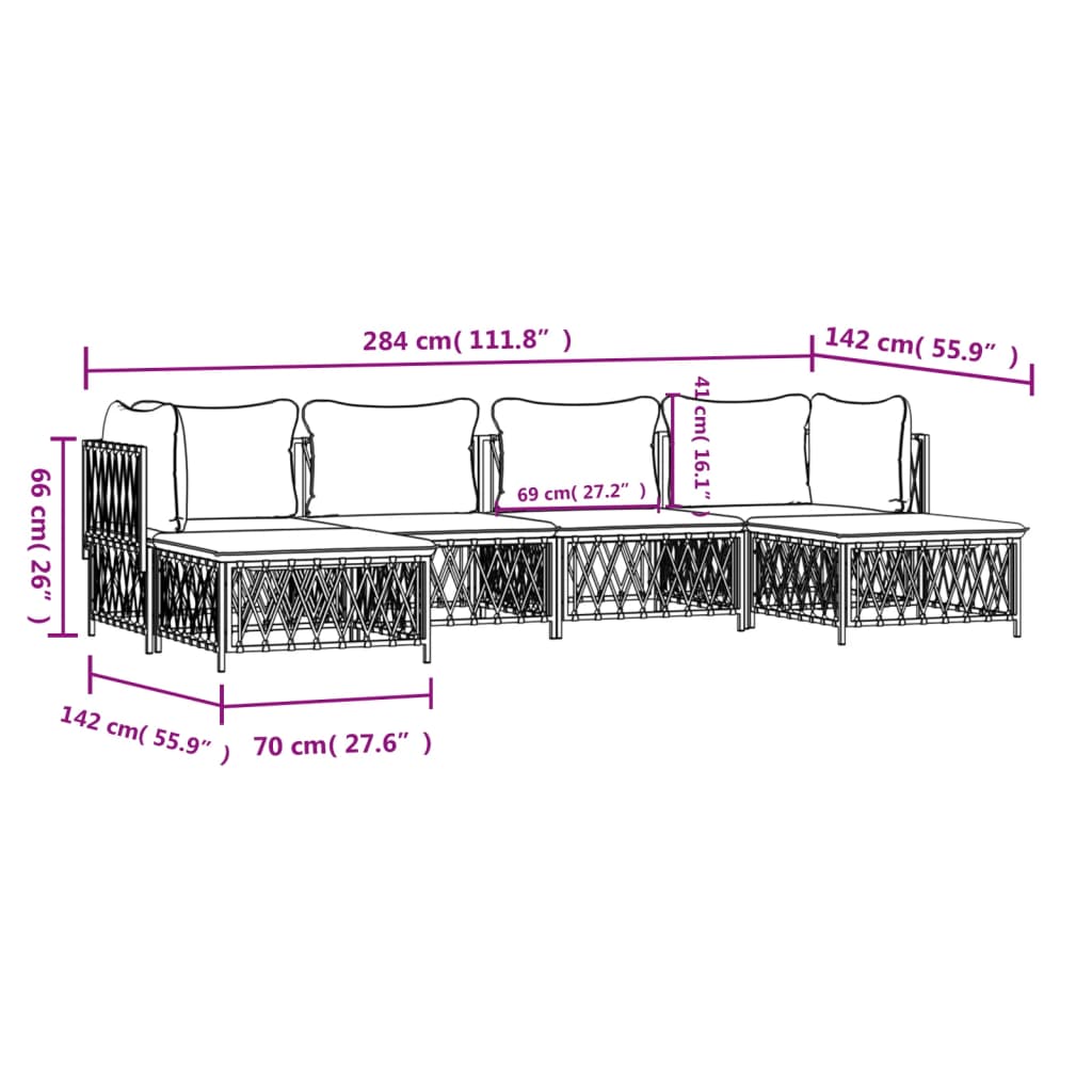 Set Salotto da Giardino 6 pz con Cuscini in Acciaio Bianco - homemem39