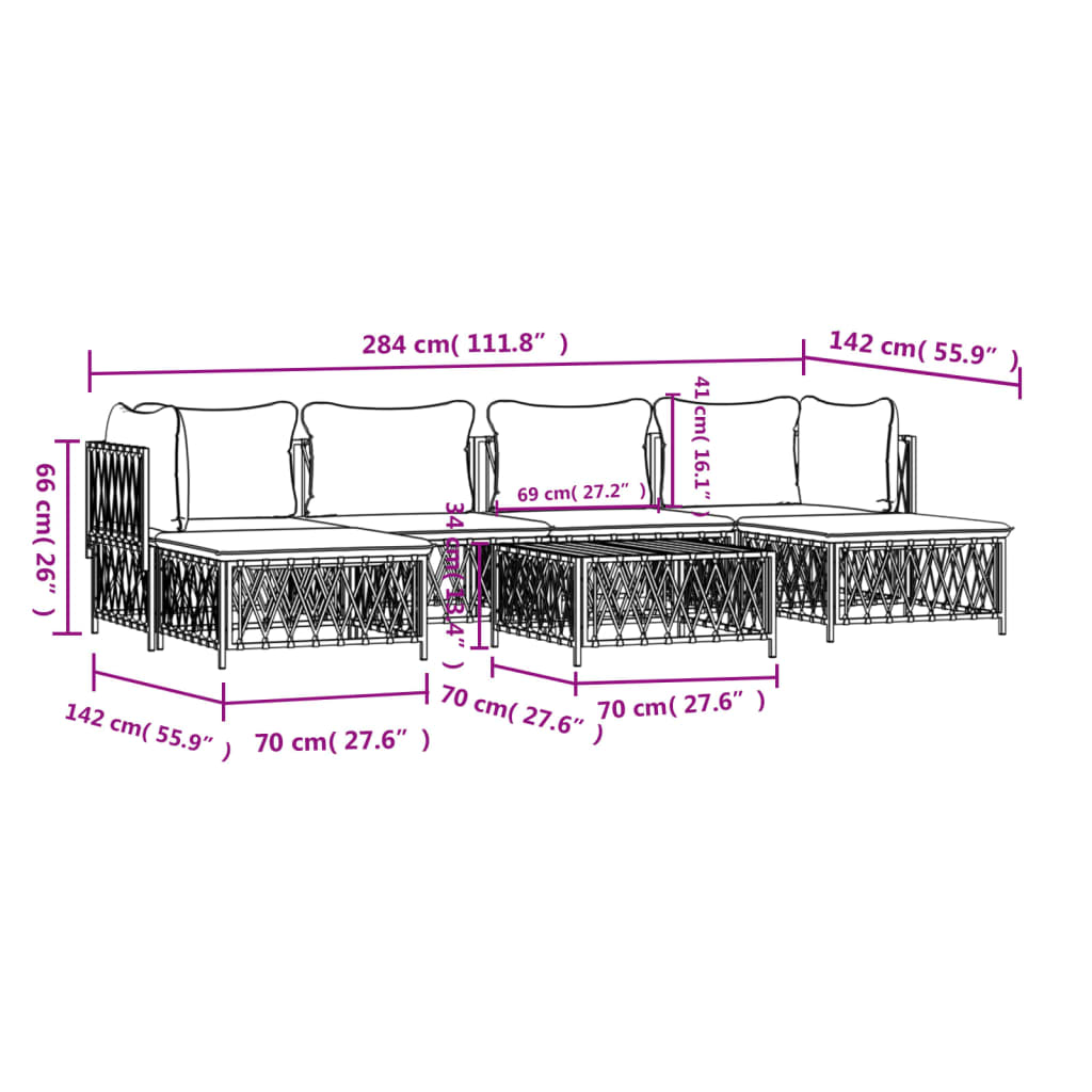 Set Salotto da Giardino 7 pz con Cuscini in Acciaio Bianco - homemem39