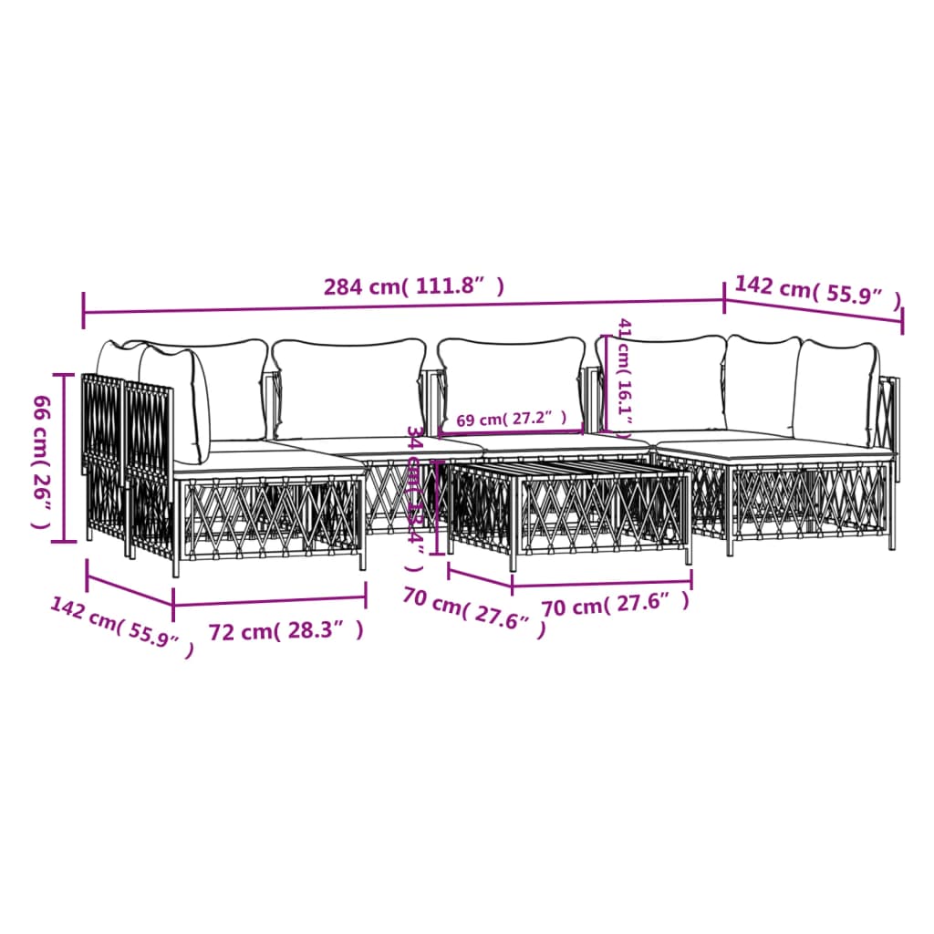 Set Salotto da Giardino 7 pz con Cuscini Antracite in Acciaio - homemem39