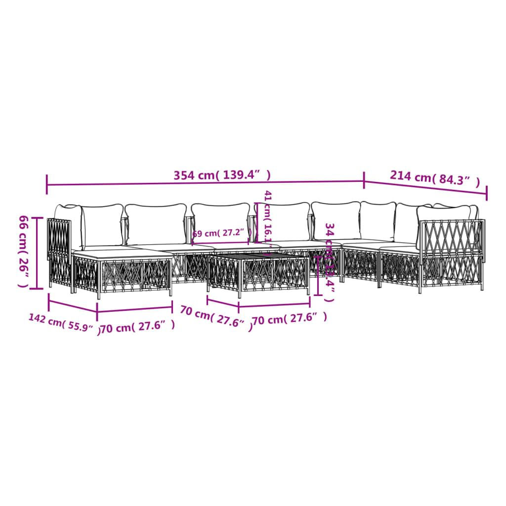 Set Salotto da Giardino 9 pz con Cuscini in Acciaio Bianco - homemem39