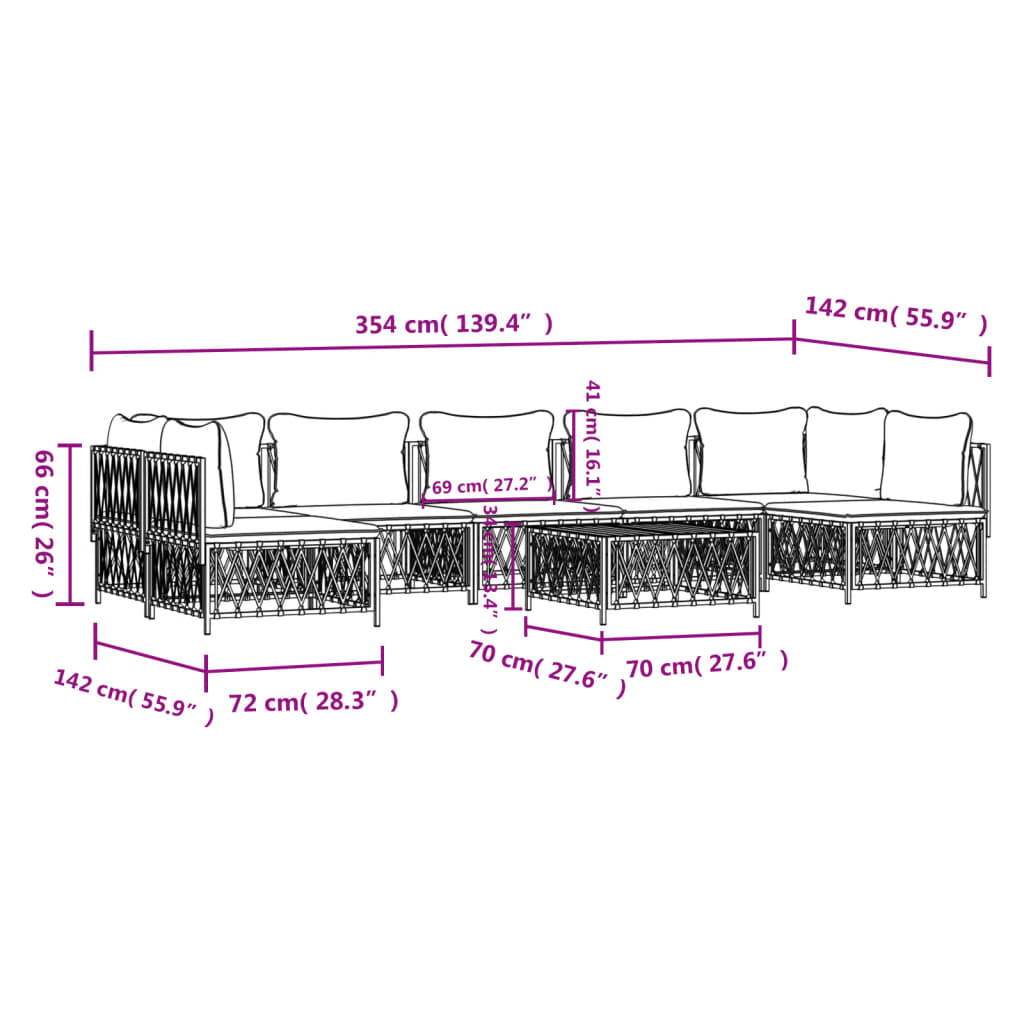 Set Salotto da Giardino 8 pz con Cuscini in Acciaio Bianco - homemem39