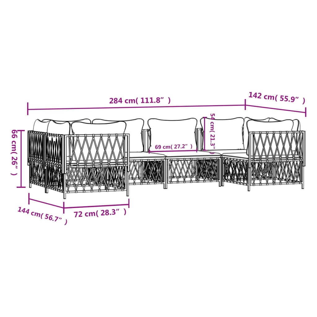 Set Salotto da Giardino 6 pz con Cuscini in Acciaio Bianco - homemem39