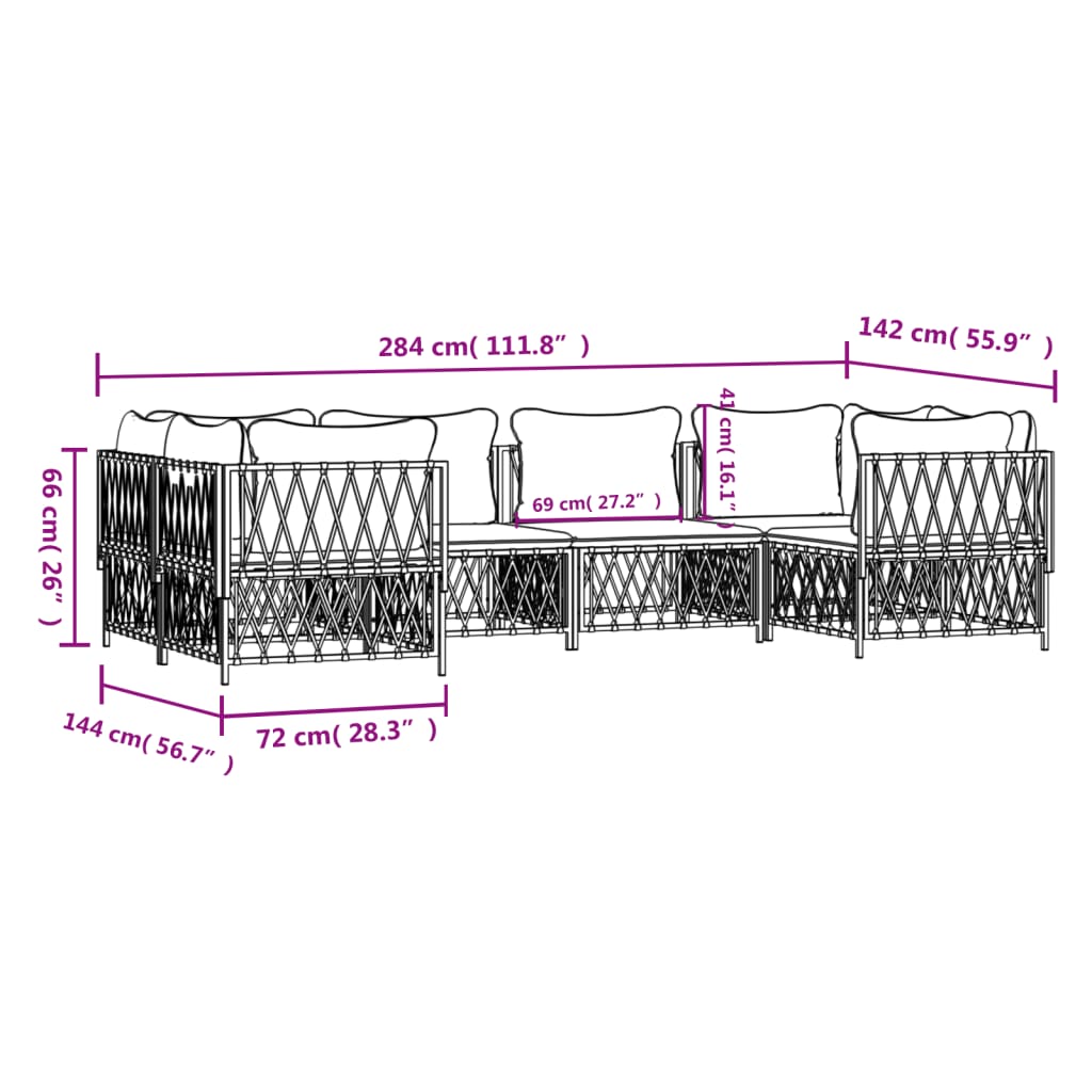 Set Salotto da Giardino 6 pz con Cuscini in Acciaio Antracite - homemem39