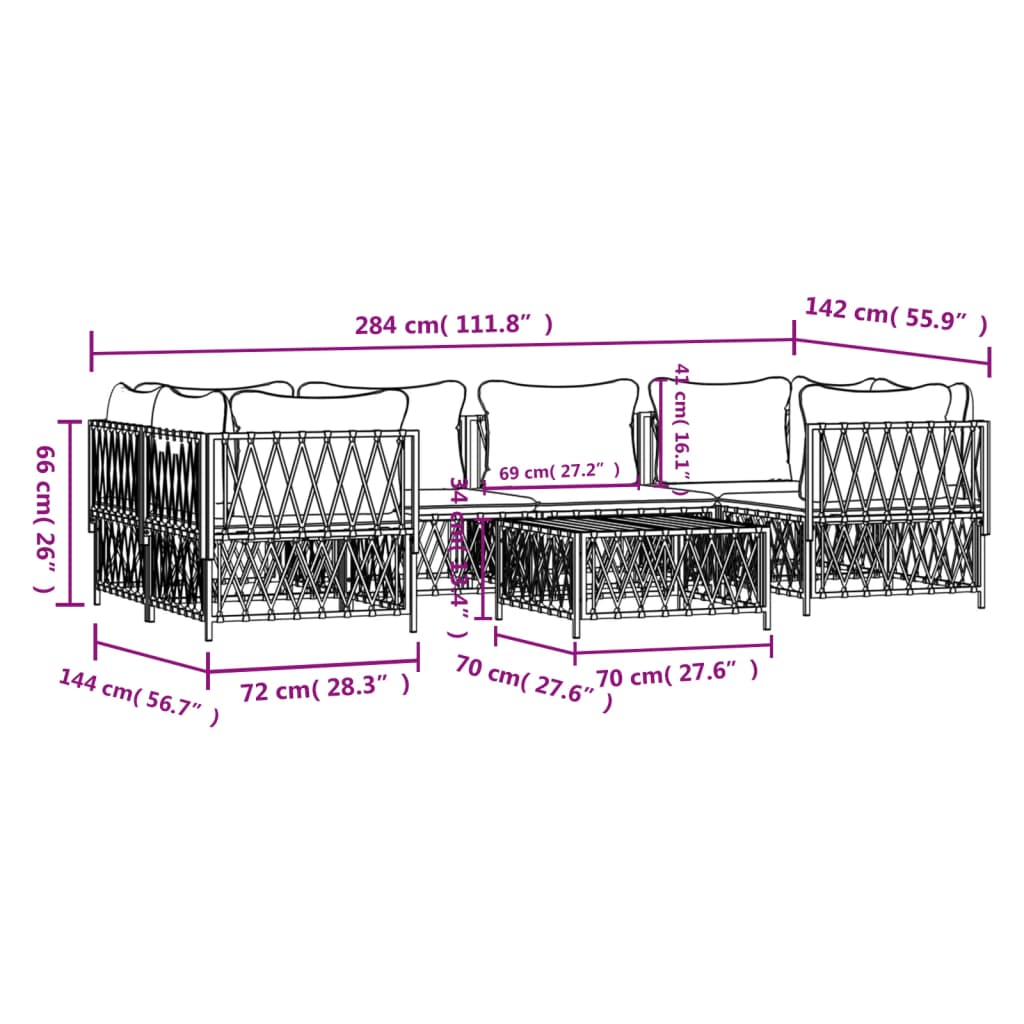 Set Salotto da Giardino 7 pz con Cuscini in Acciaio Bianco - homemem39