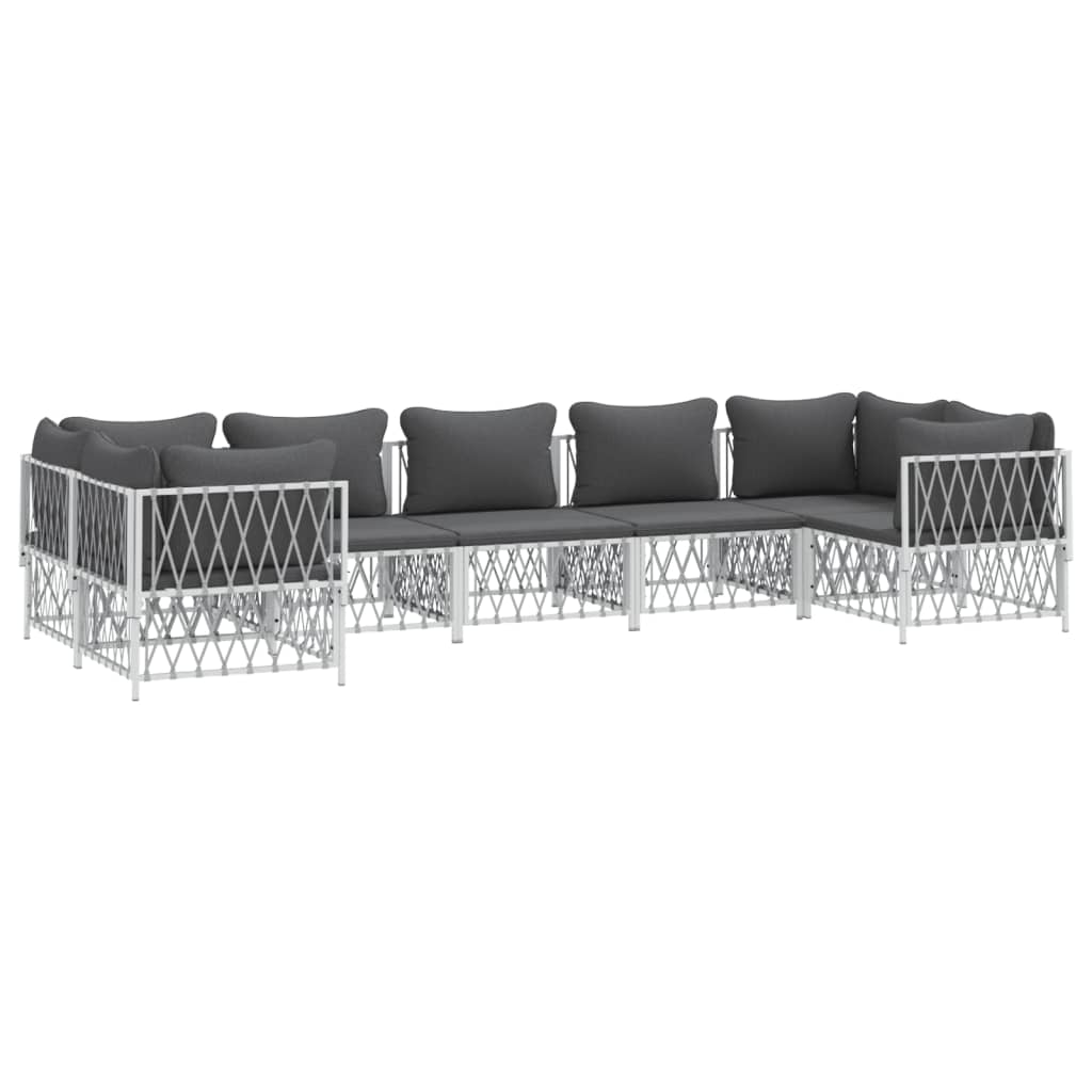 Set Divani da Giardino 7 pz con Cuscini in Acciaio Bianco - homemem39