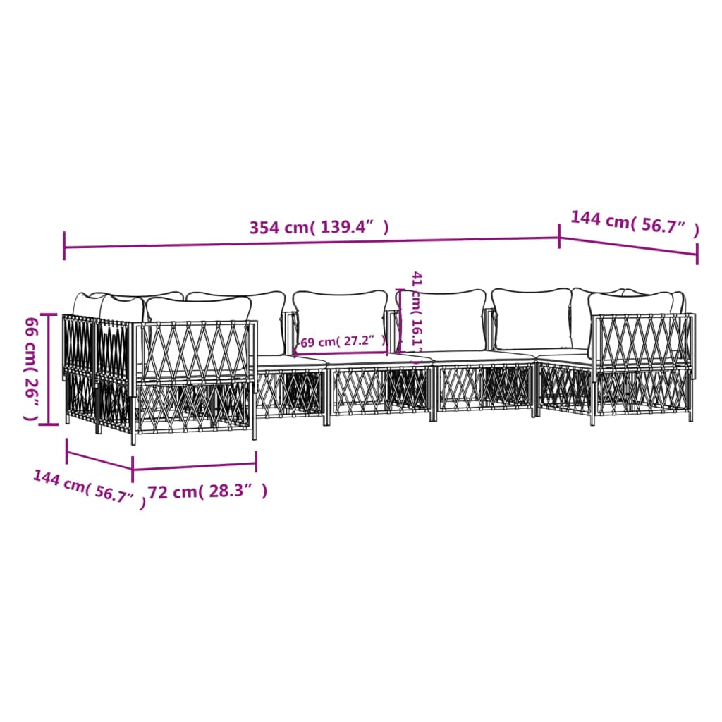 Set Divani da Giardino 7 pz con Cuscini in Acciaio Bianco - homemem39