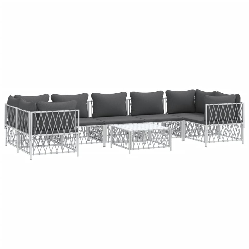 Set Salotto da Giardino 8 pz con Cuscini in Acciaio Bianco - homemem39