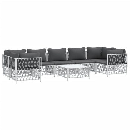 Set Salotto da Giardino 8 pz con Cuscini in Acciaio Bianco - homemem39