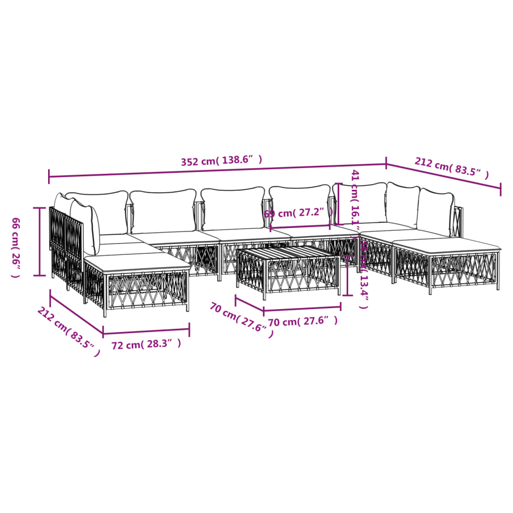 Set Salotto da Giardino 10 pz con Cuscini Antracite in Acciaio - homemem39