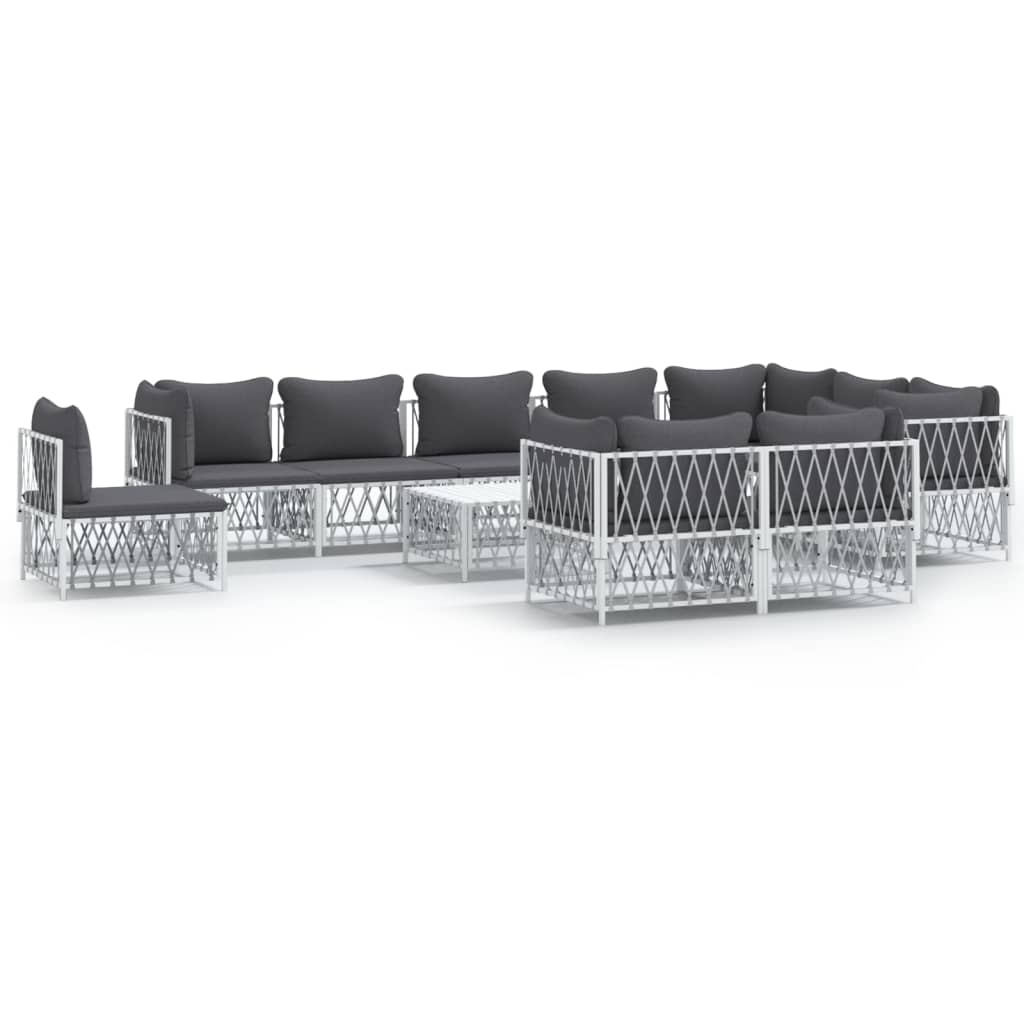 Set Salotto da Giardino 11 pz con Cuscini in Acciaio Bianco - homemem39