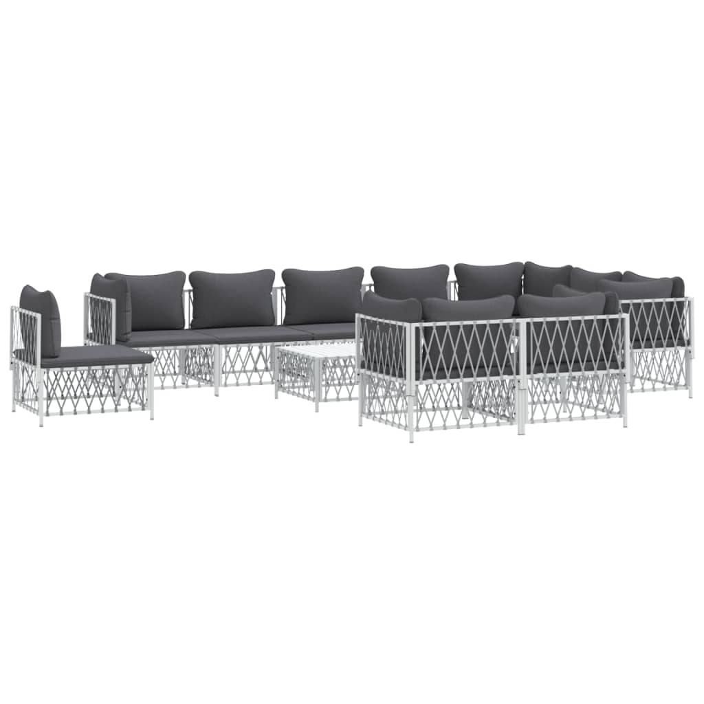 Set Salotto da Giardino 11 pz con Cuscini in Acciaio Bianco - homemem39