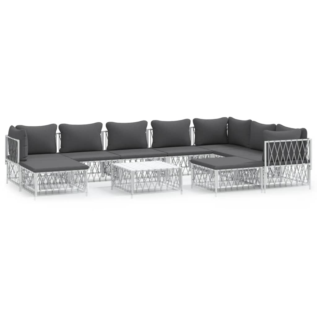 Set Salotto da Giardino 10 pz con Cuscini in Acciaio Bianco - homemem39