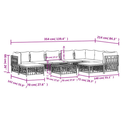 Set Salotto da Giardino 10 pz con Cuscini in Acciaio Bianco - homemem39