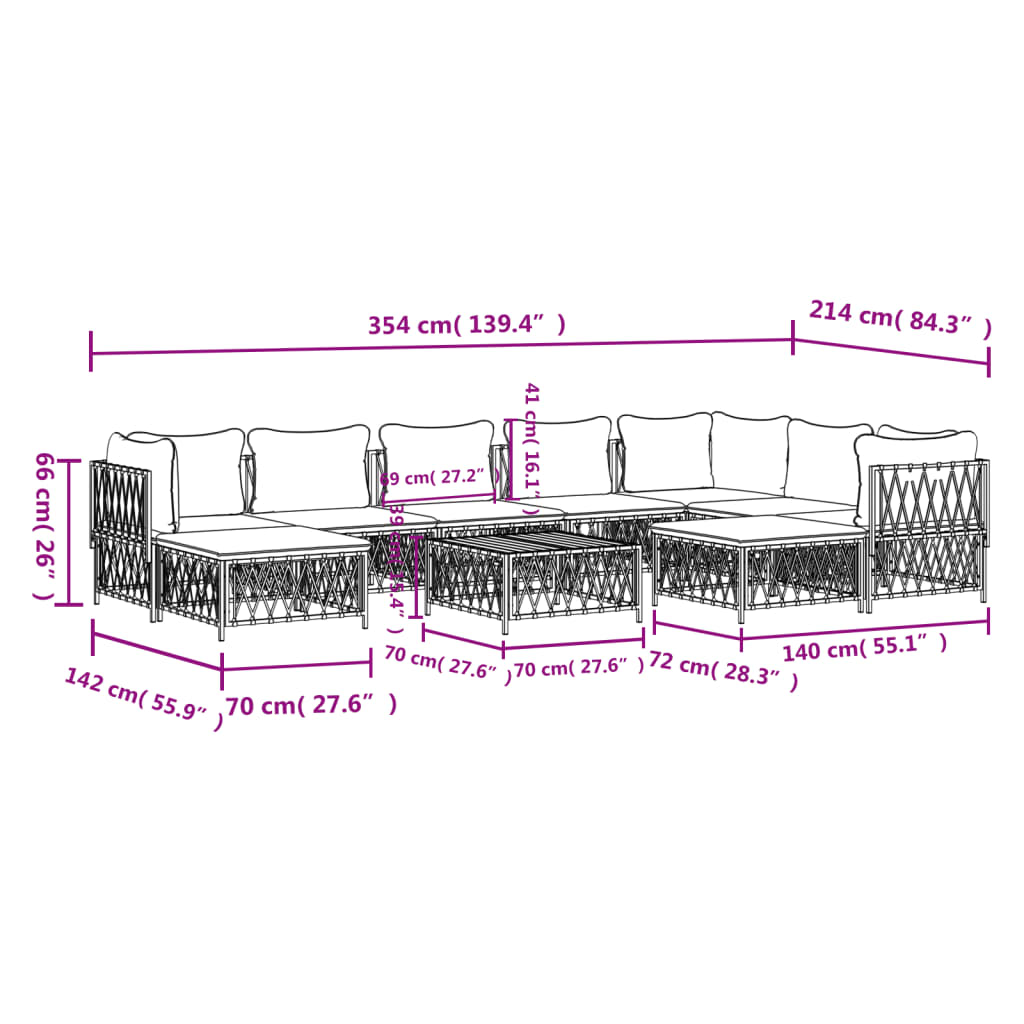 Set Salotto da Giardino 10 pz con Cuscini Antracite in Acciaio - homemem39