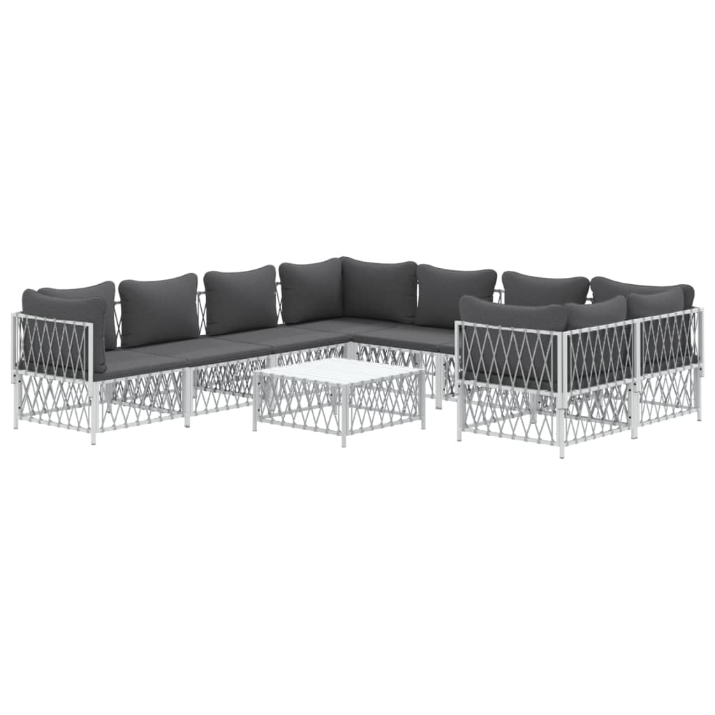 Set Salotto da Giardino 9 pz con Cuscini in Acciaio Bianco - homemem39