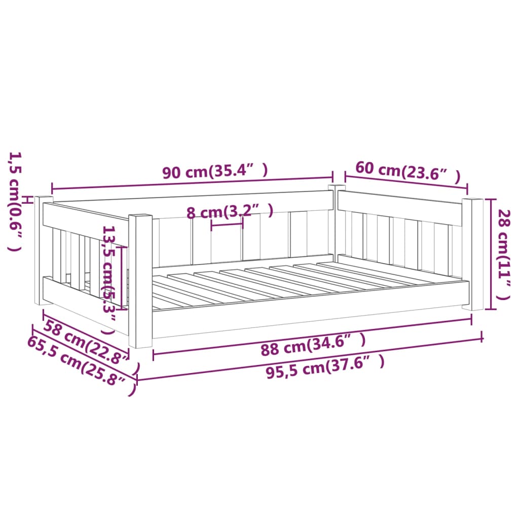 Cuccia per Cani 95,5x65,5x28 cm in Legno Massello di Pino - homemem39