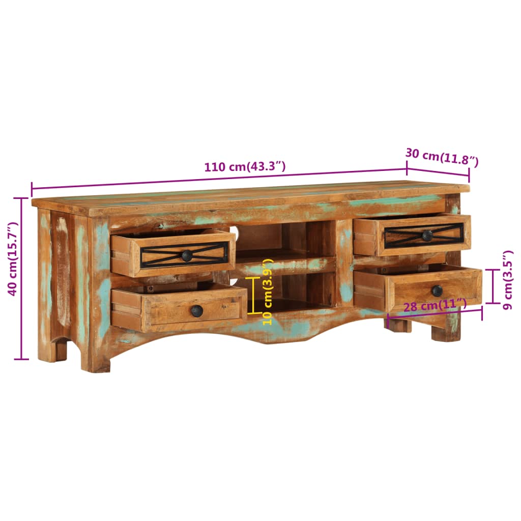 Mobile Porta TV 110x30x40 cm in Legno Massello di Recupero - homemem39