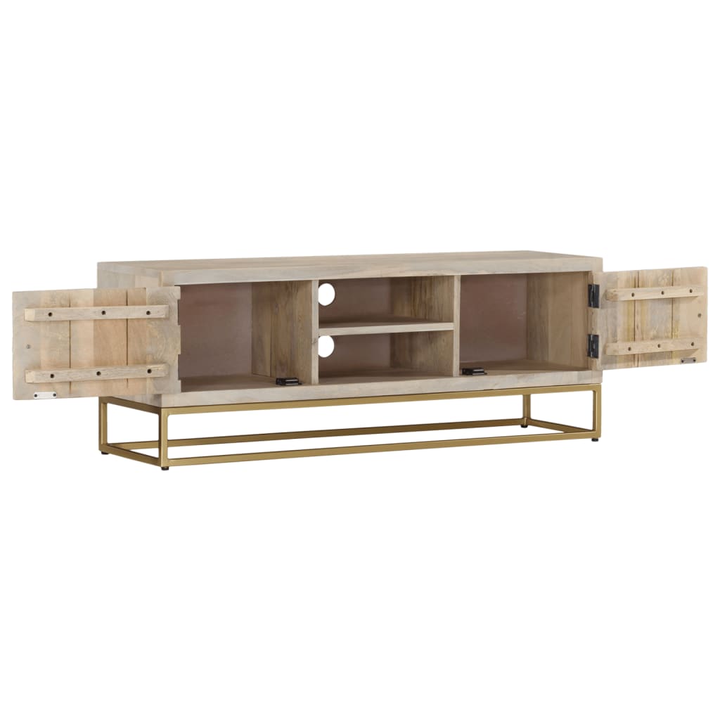 Mobile Porta TV 110x30x40 cm Legno Massello di Mango Sbiancato - homemem39