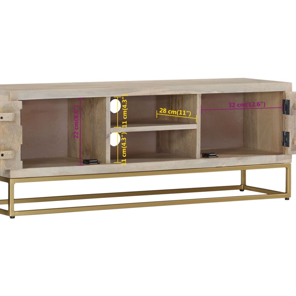 Mobile Porta TV 110x30x40 cm Legno Massello di Mango Sbiancato - homemem39