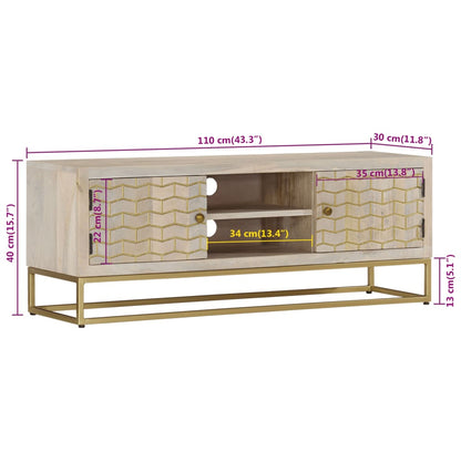 Mobile Porta TV 110x30x40 cm Legno Massello di Mango Sbiancato - homemem39