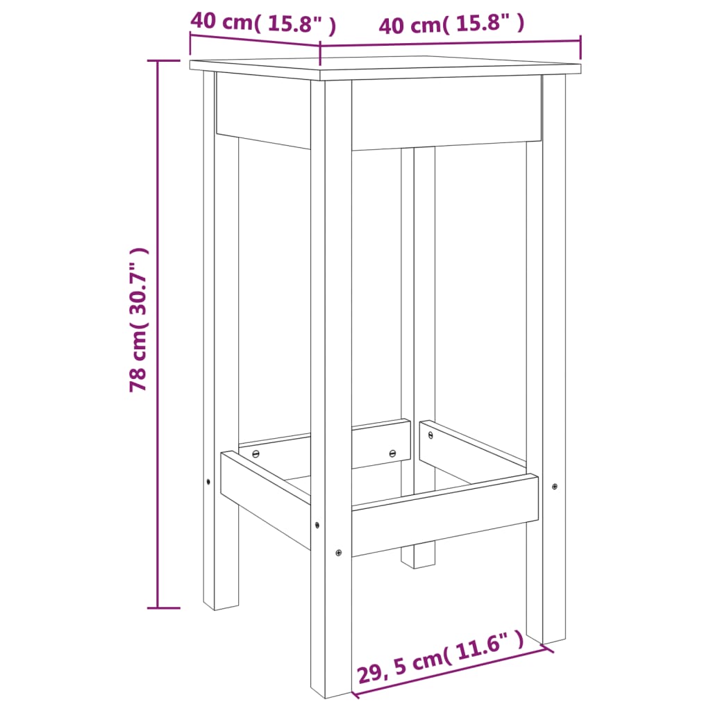 Sgabelli 2 pz 40x40x78 cm in Legno Massello di Pino - homemem39