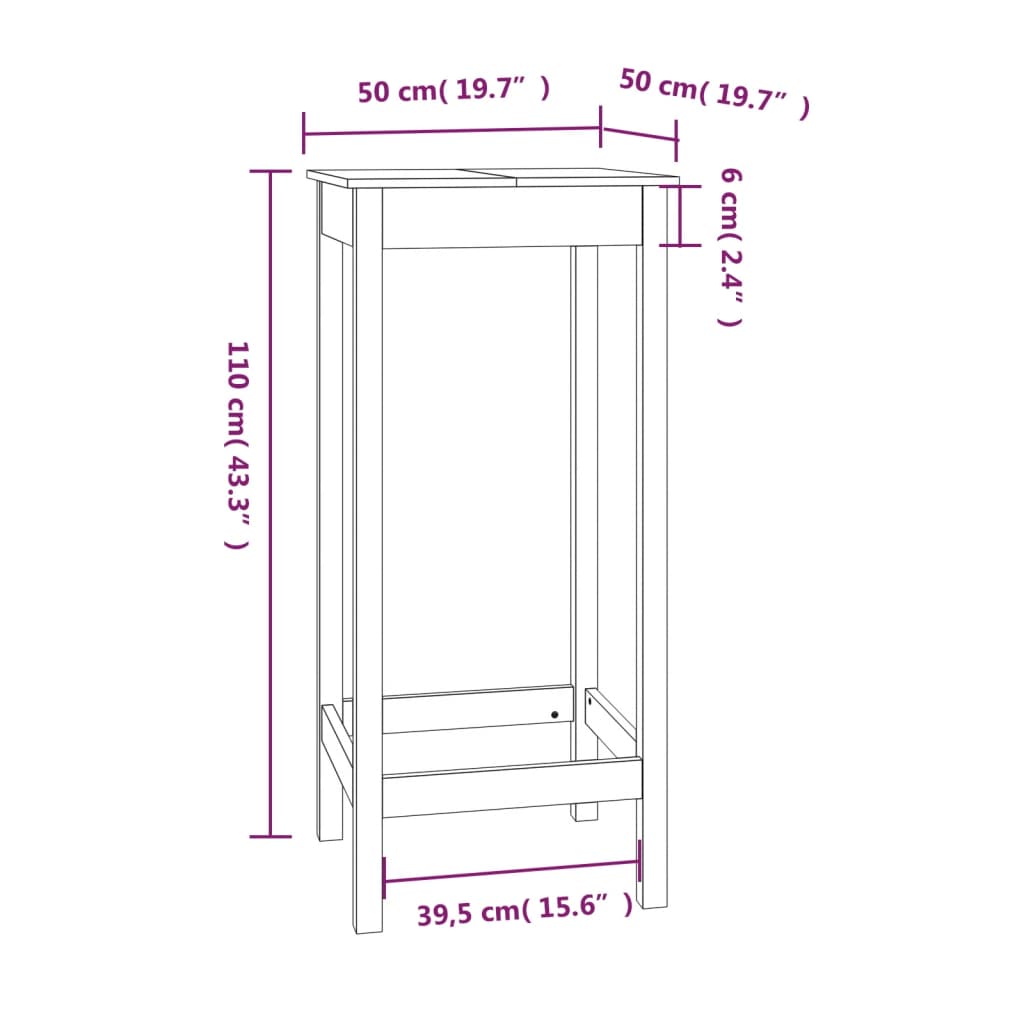 Tavolo da Bar 50x50x110 cm in Legno Massello di Pino - homemem39