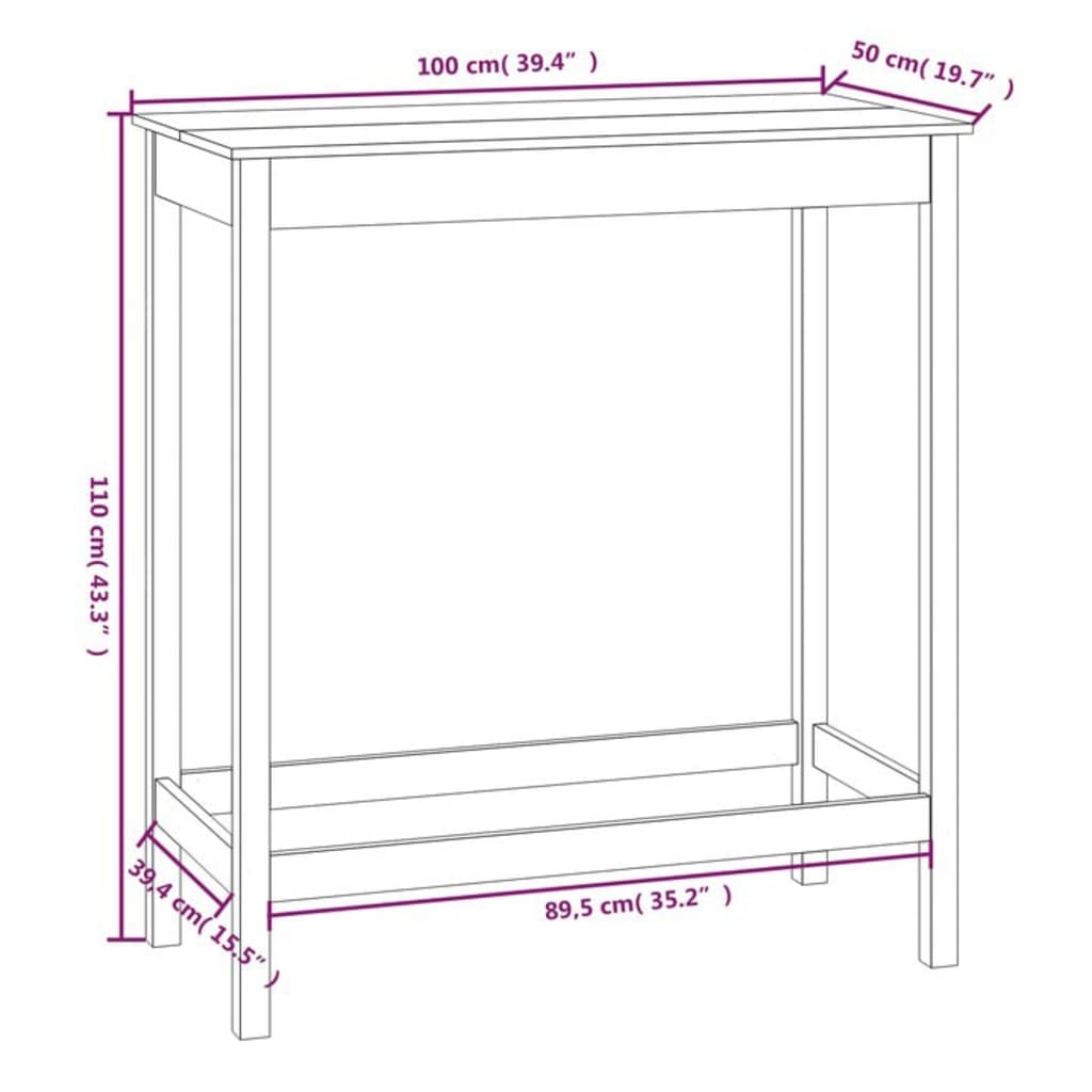 Tavolo da Bar Bianco 100x50x110 cm in Legno Massello di Pino - homemem39