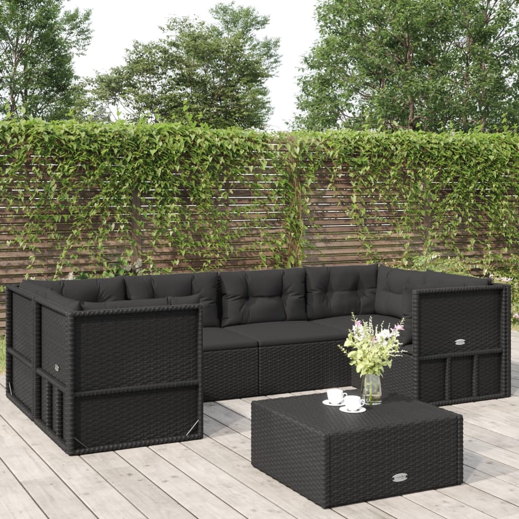 Set Mobili da Giardino 6 pz con Cuscini in Polyrattan Nero - homemem39