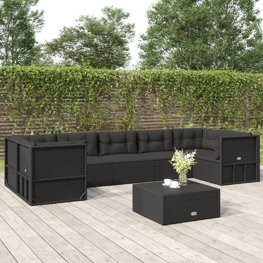 Set Salotto da Giardino con Cuscini 7pz Nero Polyrattan - homemem39