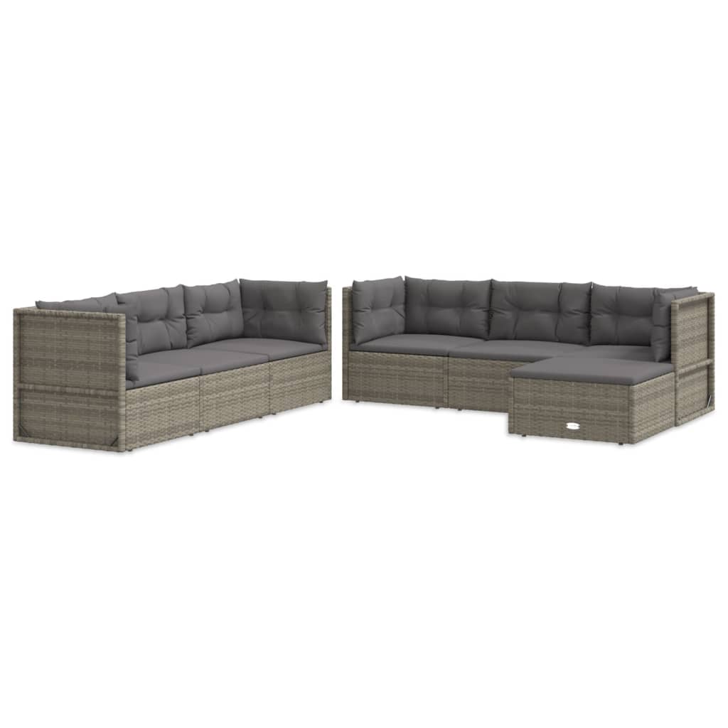 Set Divani da Giardino 7 pz con Cuscini in Polyrattan Grigio - homemem39