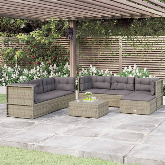 Set Divani da Giardino 7 pz con Cuscini in Polyrattan Grigio - homemem39