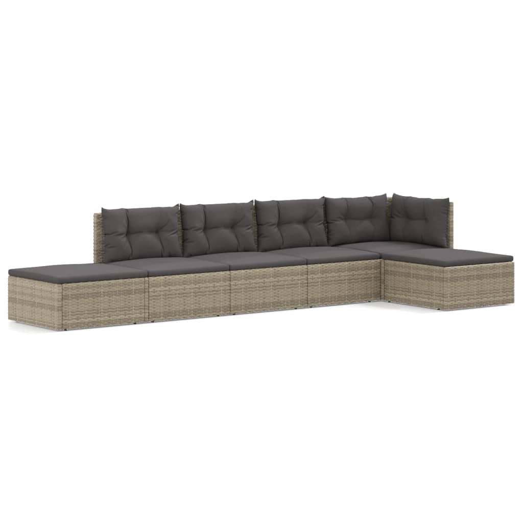 Set Divani da Giardino 6 pz con Cuscini in Polyrattan Grigio - homemem39