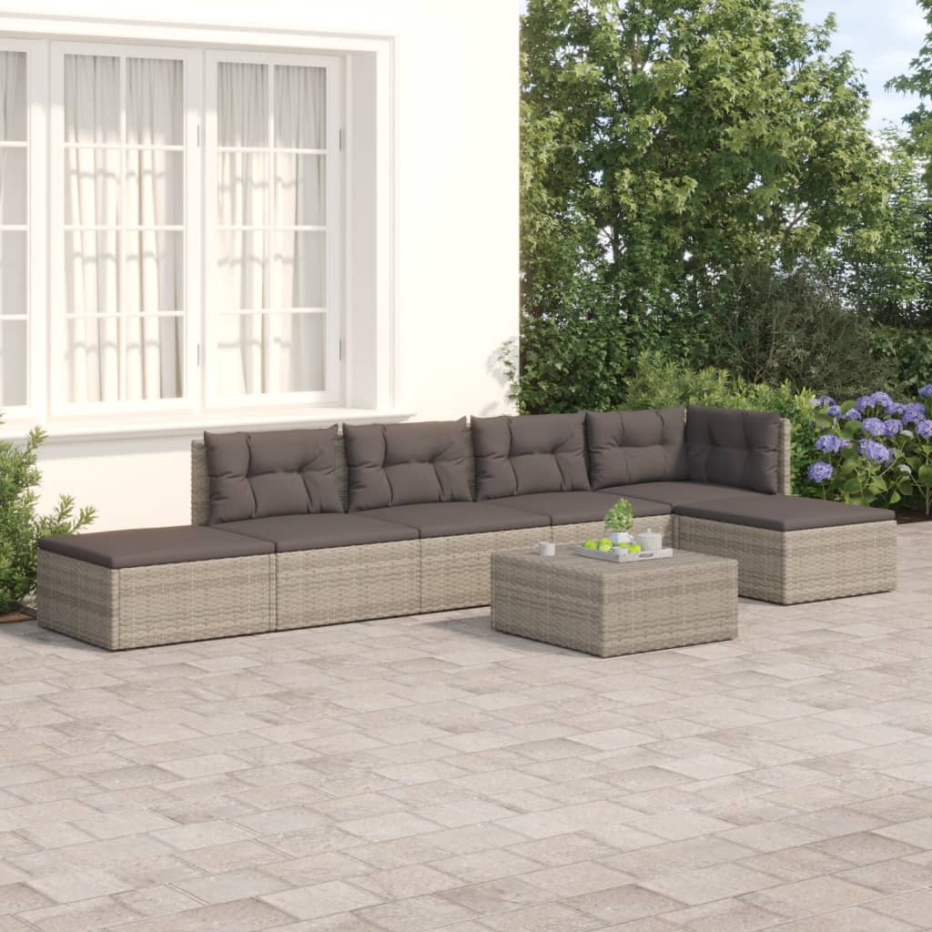 Set Divani da Giardino 6 pz con Cuscini in Polyrattan Grigio - homemem39