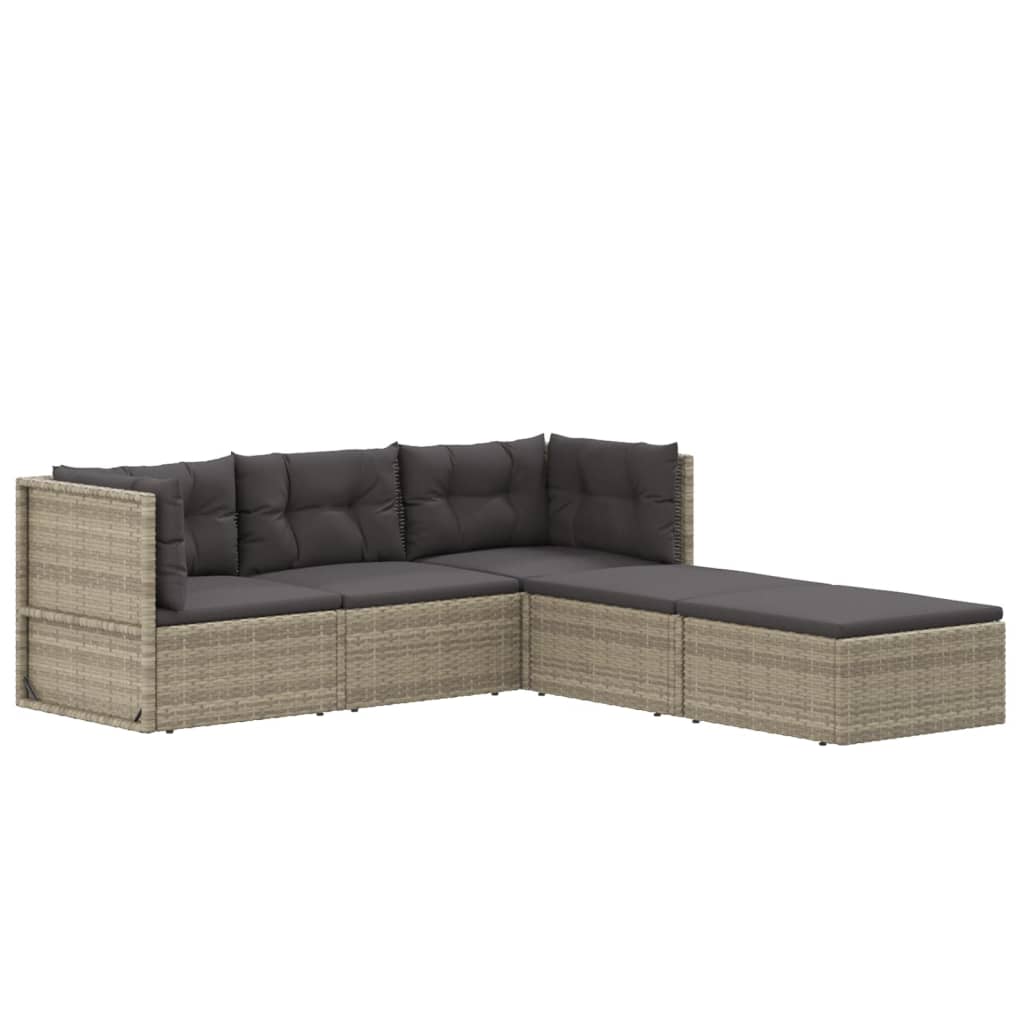 Set Divani da Giardino 5 pz con Cuscini in Polyrattan Grigio - homemem39