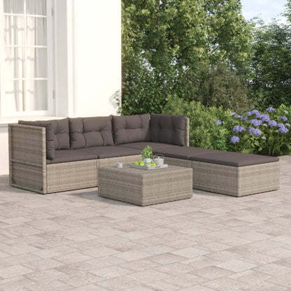 Set Divani da Giardino 5 pz con Cuscini in Polyrattan Grigio - homemem39