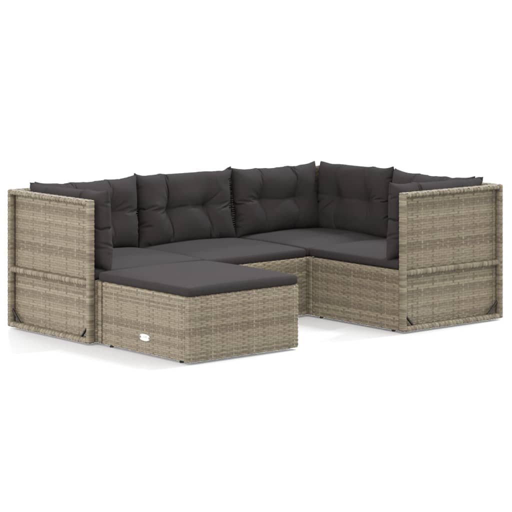 Set Divani da Giardino 5 pz con Cuscini in Polyrattan Grigio - homemem39