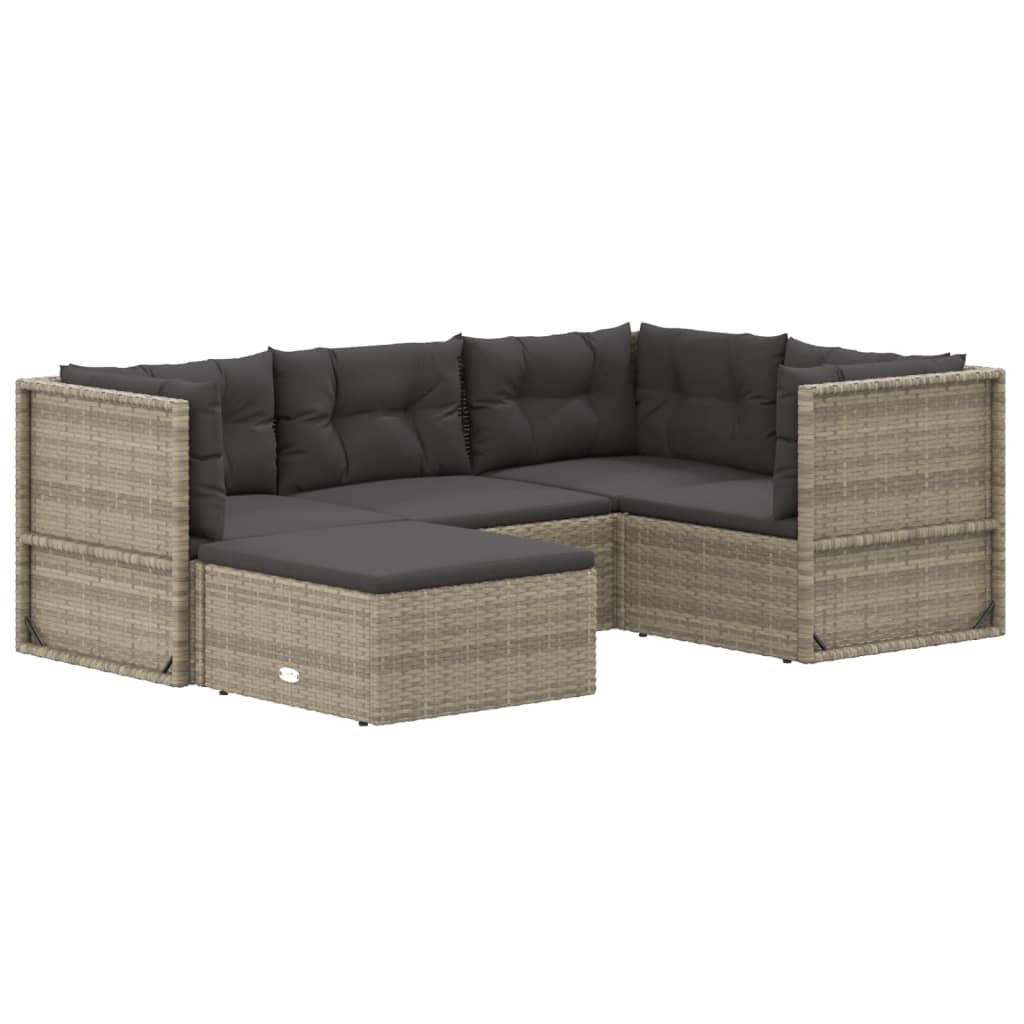 Set Divani da Giardino 5 pz con Cuscini in Polyrattan Grigio - homemem39