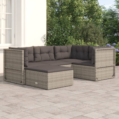 Set Divani da Giardino 5 pz con Cuscini in Polyrattan Grigio - homemem39