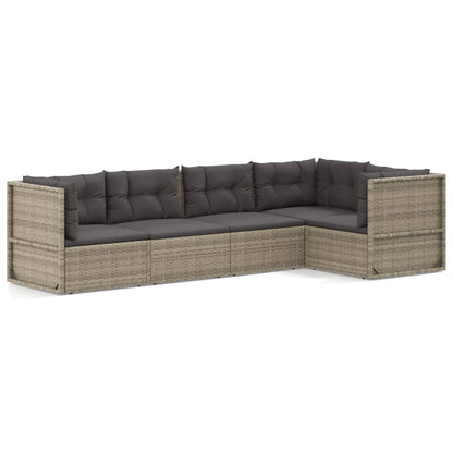 Set Divani da Giardino 5 pz con Cuscini in Polyrattan Grigio - homemem39