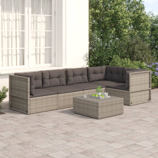 Set Divani da Giardino 5 pz con Cuscini in Polyrattan Grigio - homemem39