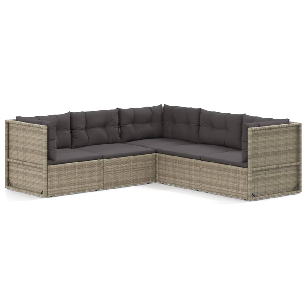 Set Divani da Giardino 5 pz con Cuscini in Polyrattan Grigio - homemem39