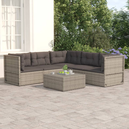 Set Divani da Giardino 5 pz con Cuscini in Polyrattan Grigio - homemem39